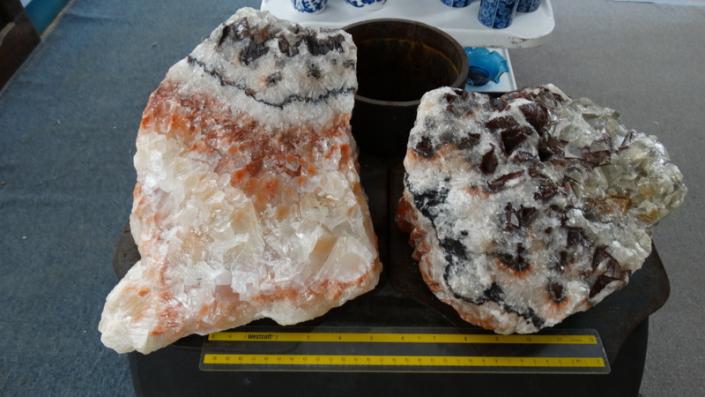 Incredible multicolored and banded calcite pieces. Very large pieces which can be used as a point of interest in any setting.